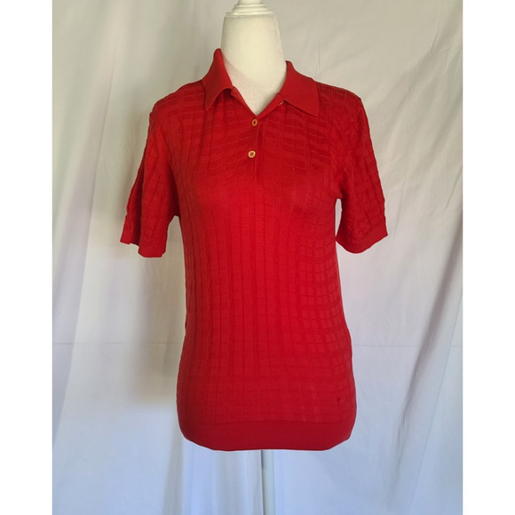 Burberry Golf Womens Red Knitted Polo Shirt Medium - Picture 1 of 5
